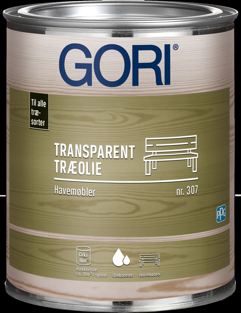 gori 307, transparent træolie, havemøbler, teak, 750 ml