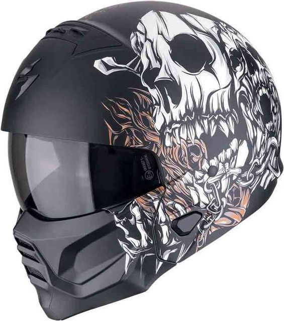 Scorpion Flip-Up Hjelm EXO-Combat II Genesis - Matsort/Hvid/Guld