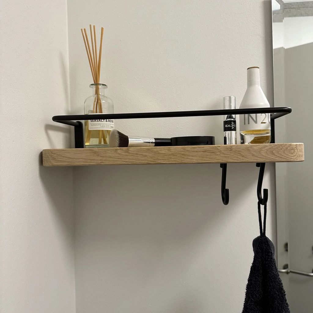hylde egetræ/stål, lille m. 2 kroge