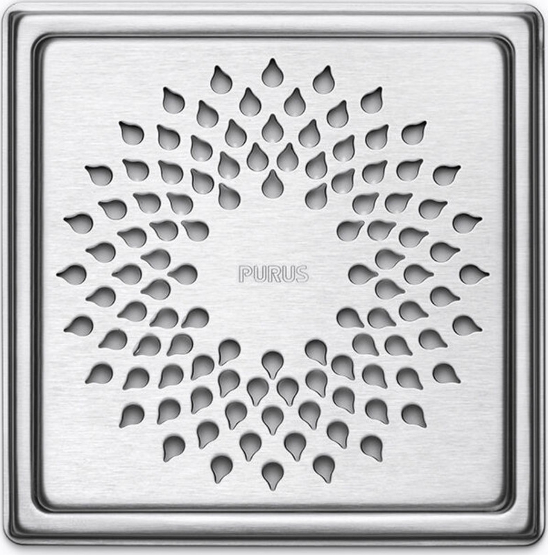purus drop afløbsrist, rist og ramme, 154x154 mm, rustfrit stål