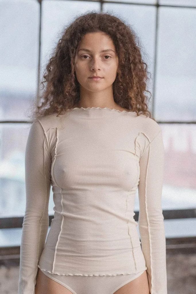 Omato Long Sleeve Tee Organic Cotton Rib - Off White - Baserange - Creme L