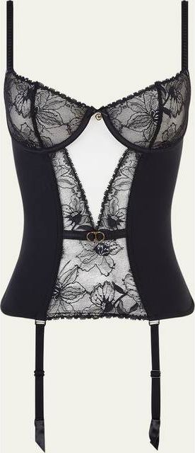 Chantelle Orchids Cutout Floral Lace Bustier BLACK 34DDD US