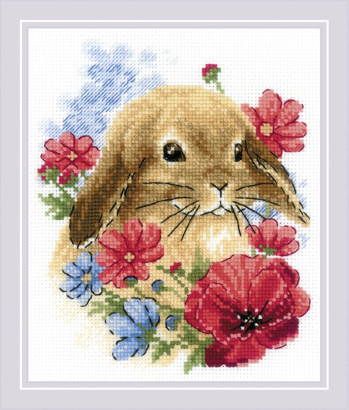 Riolis Broderikit Billede Kanin & blomster