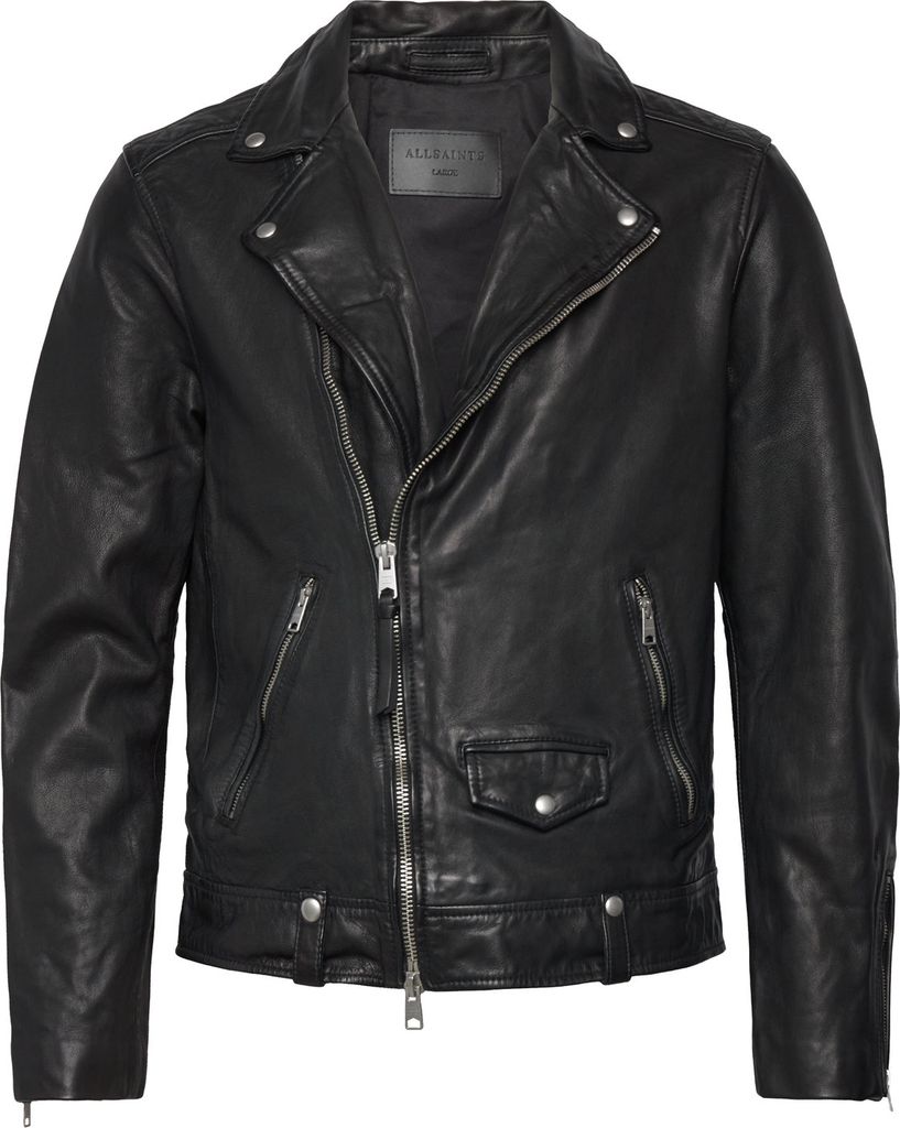 AllSaints Milo Asymmetric Zip Leather Biker Jacket - Black