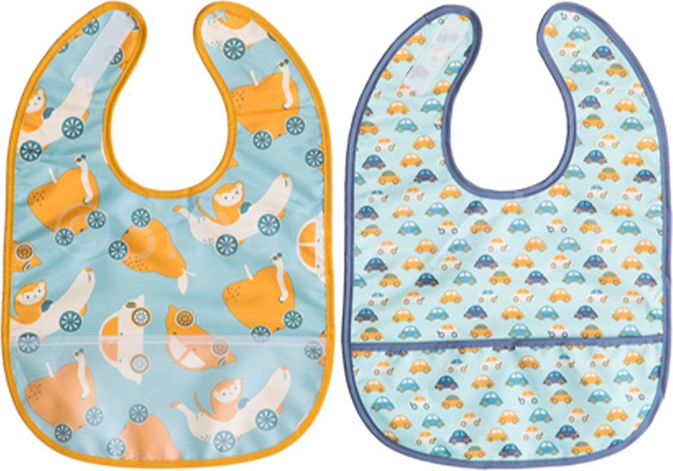 Bibs, cars, 2 pcs, yellow/blue