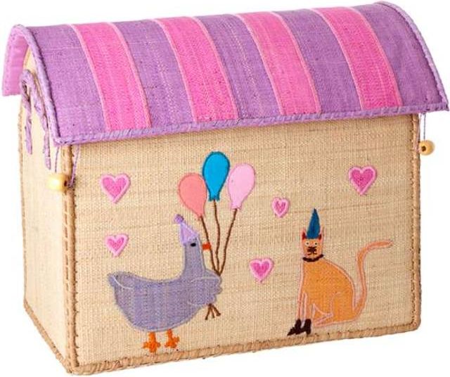 Rice Raffia Opbevaringshus Party Animal Lys Pink