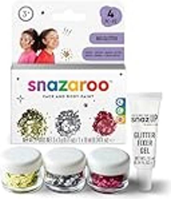 Snazaroo Sminkefarve BIO Glitter - Fint Guld/Sølv/Rød/Gel