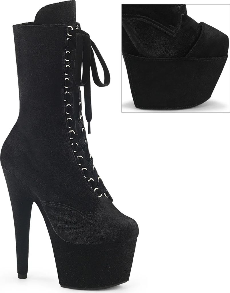 ADORE-1045VEL Plateau Stiefeletten - Schwarz Velour | Pleaser