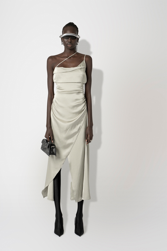 satin asymmetric slip dress