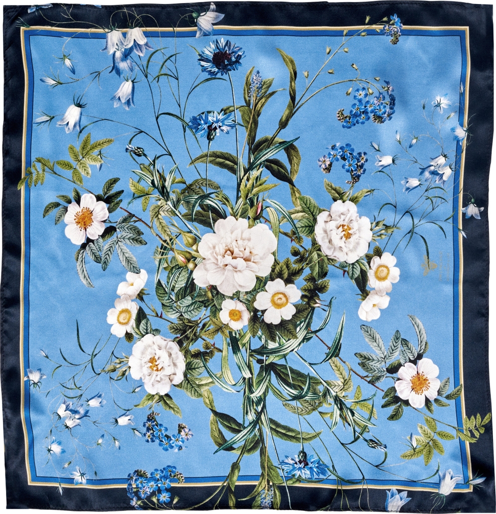 Koustrup & Co. Jim Lyngvild silketørklæde, 50x50 Blue Flower Garden