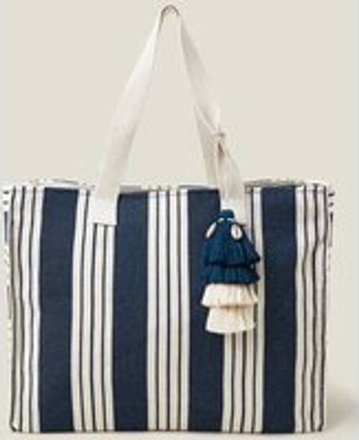 Accessorize Large Stripe Beach Bag - Blue