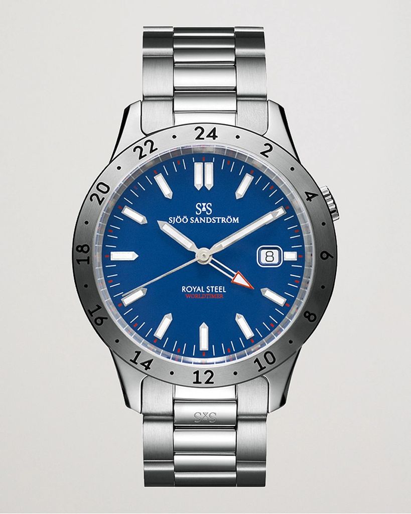 sjöö sandström royal steel worldtimer 41mm blue with steel