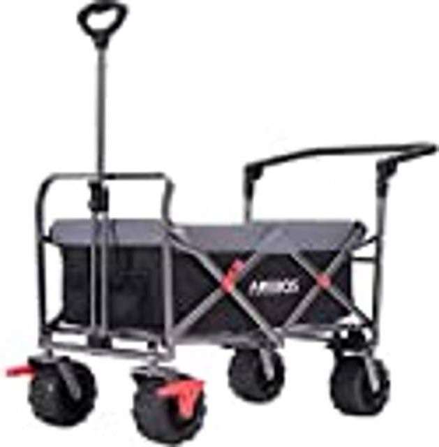 Arebos Carro de mano con barra de empuje telescópica plegable, hasta 100kg, ruedas extra grandes