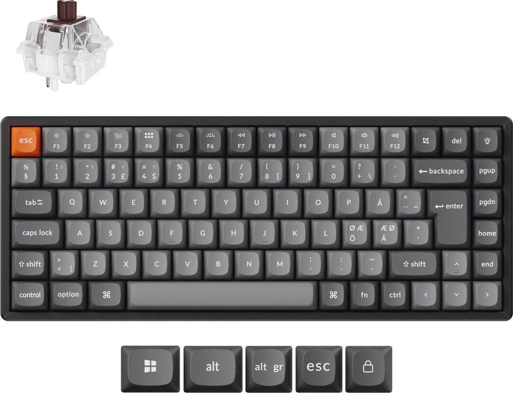 Keychron K2 MAX QMK/VIA Wireless Tri-Mode - Super Brown - Gaming Keyboard - Utan numpad - Nordisk - Svart