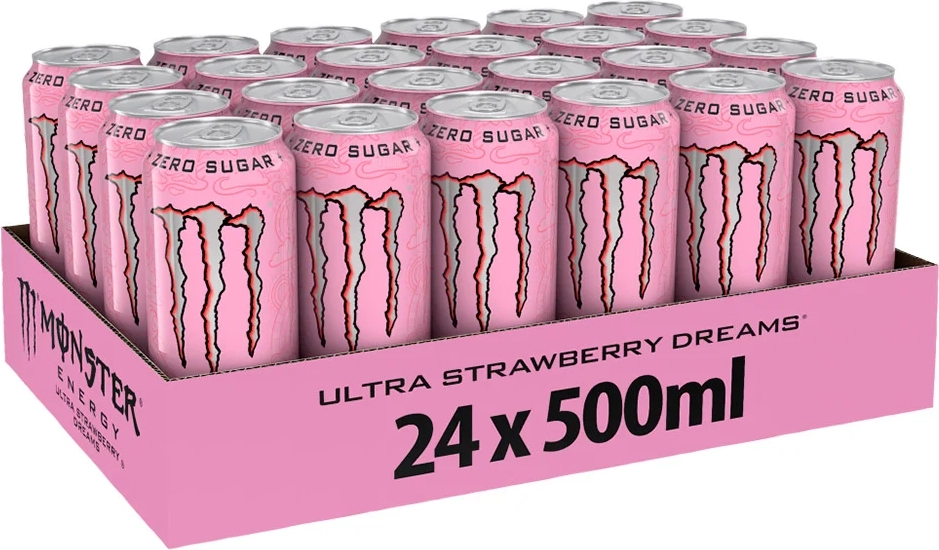 monster ultra strawberry dreams - sukkerfri energidrik, jordbær (24 x 500ml), dåse