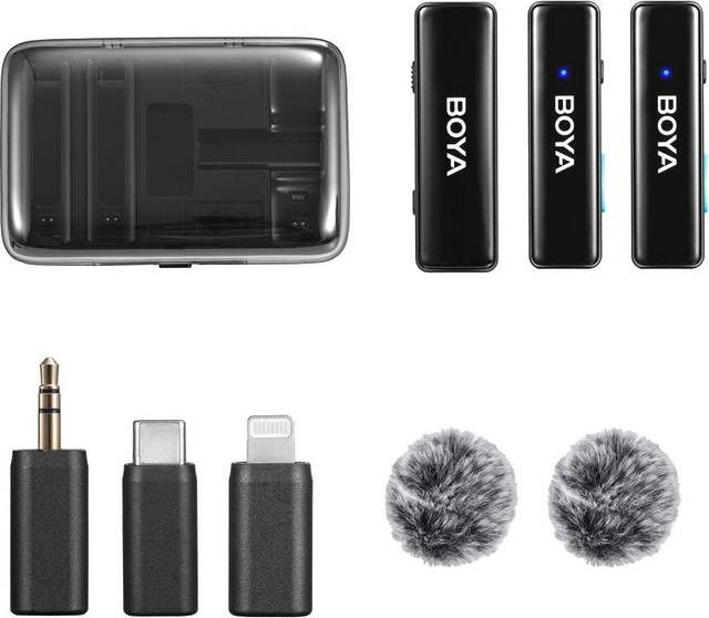 Boya BOYALINK 2.4GHz Wireless Lavalier Microphone System Clip-on Microphone 100m Transmission Range Noise Reduction Auto Sync with Receiver 2pcs Transmit