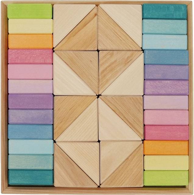 Grimms Pastell Duo Holzbausteine, 40-teilig, bunt lasiert Maße 26,5 x 26,5 x 5 cm Mehrfarbig