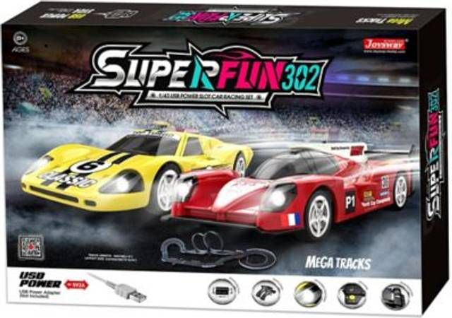 Joysway JOYSWAY Joysway: SuperFun 302 1/43 USB Power Slot Car Racing Set, Layout Size: 90 in. x 32 in