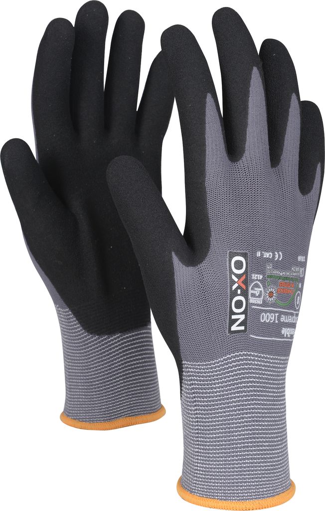 ox-on flexible supreme 1600 handske grå/sort str. ce 07