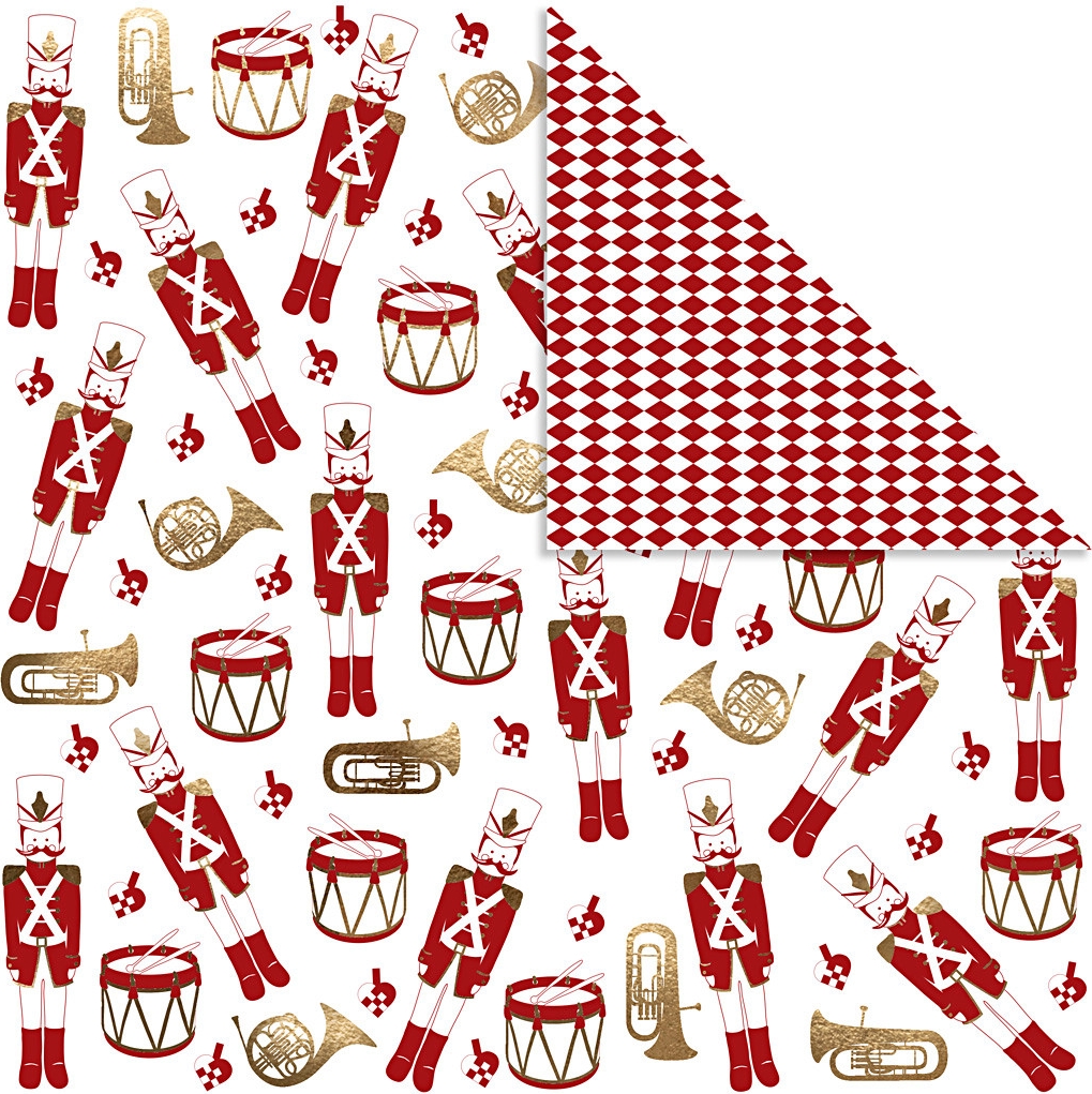 Vivi Gade Designpapir, ark 30,5x30,5 cm, 180 g, hvid, guld, rød, nøddeknækker, 3ark