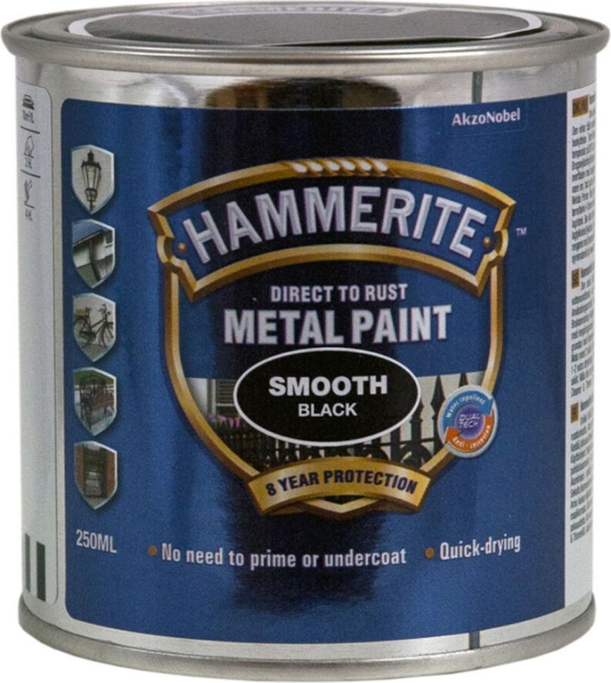 hammerite, metalmaling, smooth, sort, 250 ml