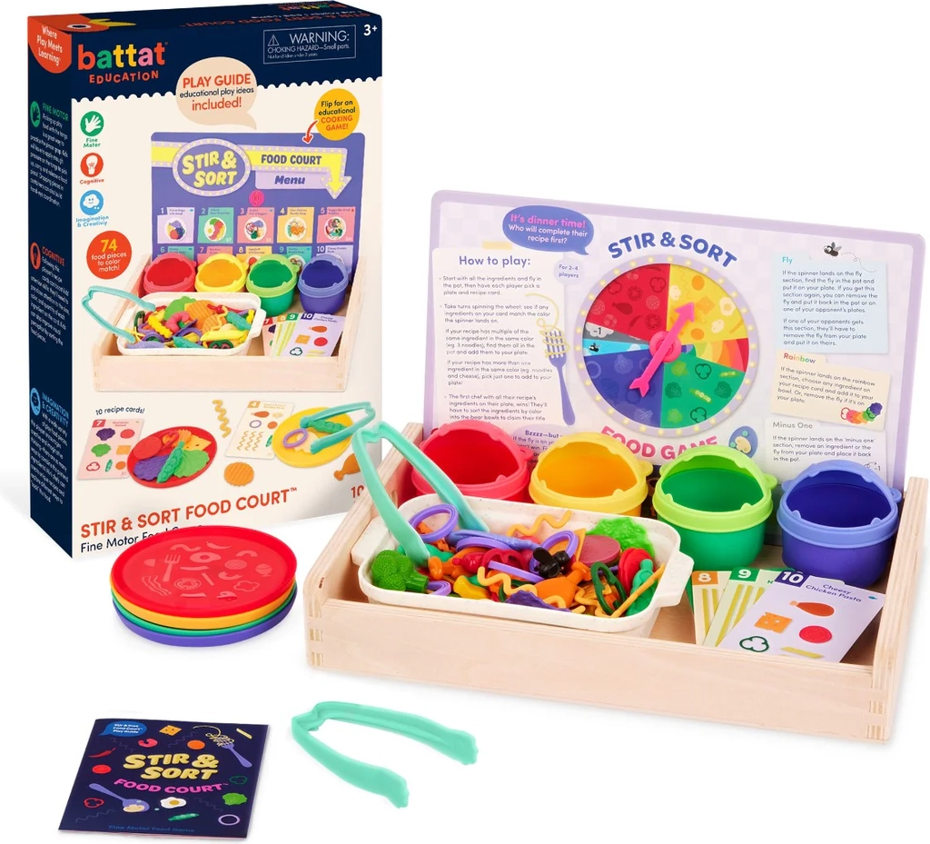 Battat Battat Education – Play Food Set – Toy Food – Toddler Pretend Play Set – Fine Motor Food Toy – 3 Years – Stir & Sort Food Court 102 Pcs