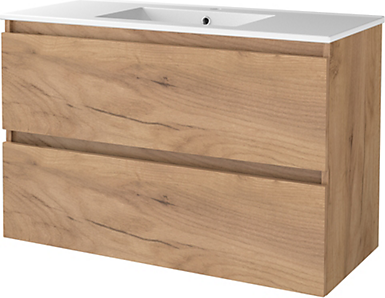 Sanibell Basicline møbelsæt med håndvask. 100x46cm, grebsfri. Whiskey eg