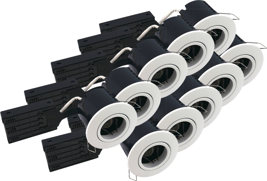 Nordtronic Fast Install ECO indbygningsspot, 10 stk/pakke, GU10, rund, hvid (mat)