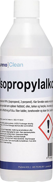 Pureno Isopropyl alchohol 0,5L Affedtnings- & opløsningsmiddel til blandt andet Fiberkabler m.m.
