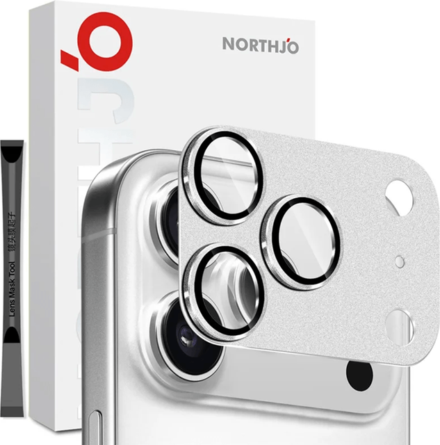 Northjo iPhone 17 Pro Kameralinsebeskyttelse Mat Metal Glas Sølv