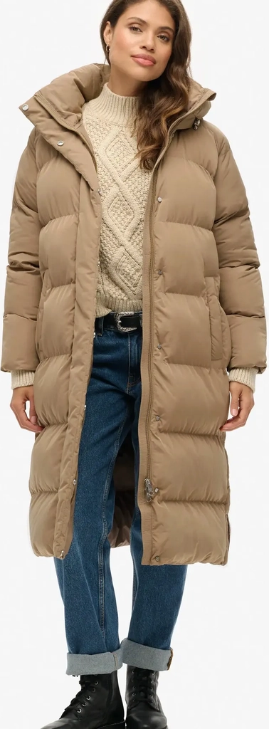 Superdry Longline Hooded Puffer Jacket - Beige