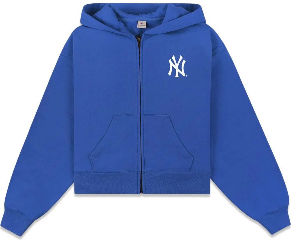yankees serif cropped zip hoodie - team blue