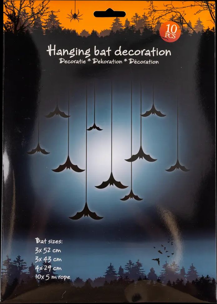 Halloween flagermus hængende 10-pak 3 størrelser