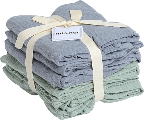 Mininor Organic Muslin Towel, Grey/Green 6-Pack - Grey - 0 M