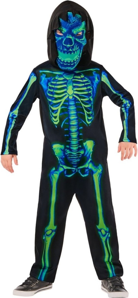 Rubies Neon Green Skeleton Børne Heldragt m. hætte SKELET 7-8Y