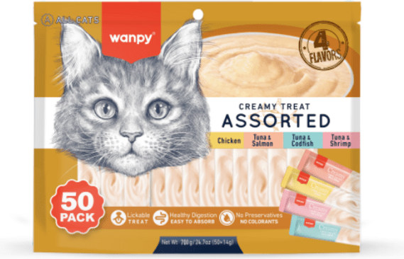 wanpy cat 50 pakke creamy lickable treat - mixed smag 700g (50x14g)