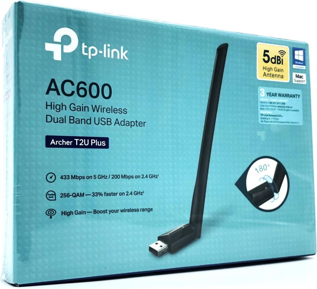 Wi-Fi USB adapter TP-Link Archer T2U Plus AC600 (USB 2.0)