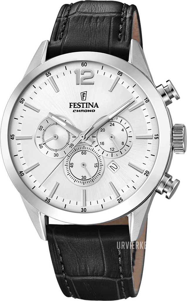 Festina herreur F20542/5 - sort læderrem, kronograf-look