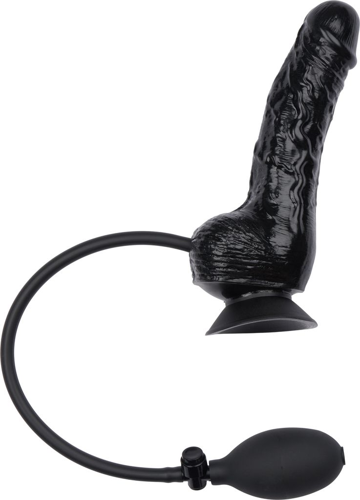 Willie City Realistisk Uppblåsbar Dildo med Pung     - Black