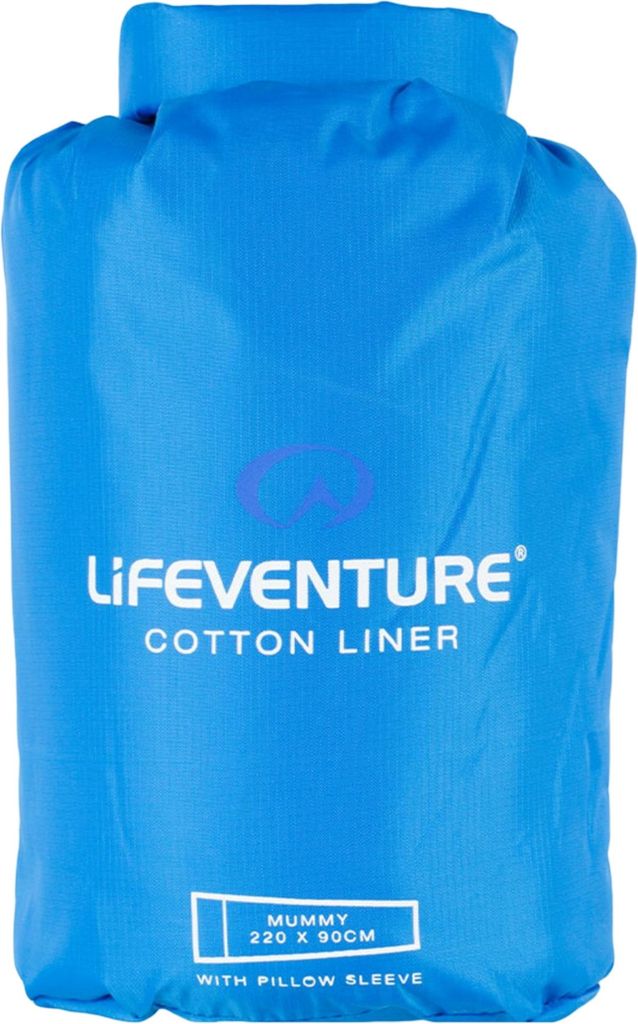 Lifeventure Cotton Sleeping Bag Liner, Mummy (blue) - Sovepose