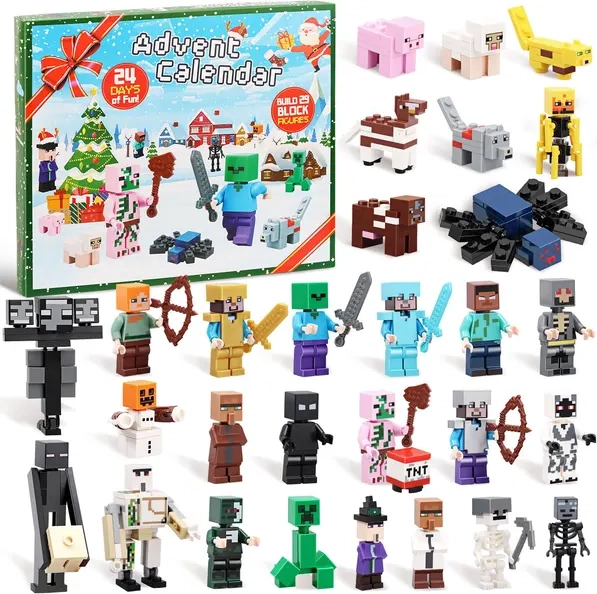 2026 Adventskalender, Julkalender, 24 Dagars Leksaksfigurer Byggklossar Nedräkningskalender, 29 Byggfigur Leksaker, Jul Överraskning