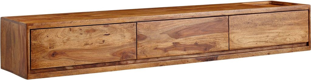 Lavt bord, vægmonteret, massivt sheeshamtræ, 160x25x35 cm, brunt TV-skab, designer TV-bord med opbevaring, moderne vægmonteret TV-skab, TV-kommode, vægmonteret TV-skab