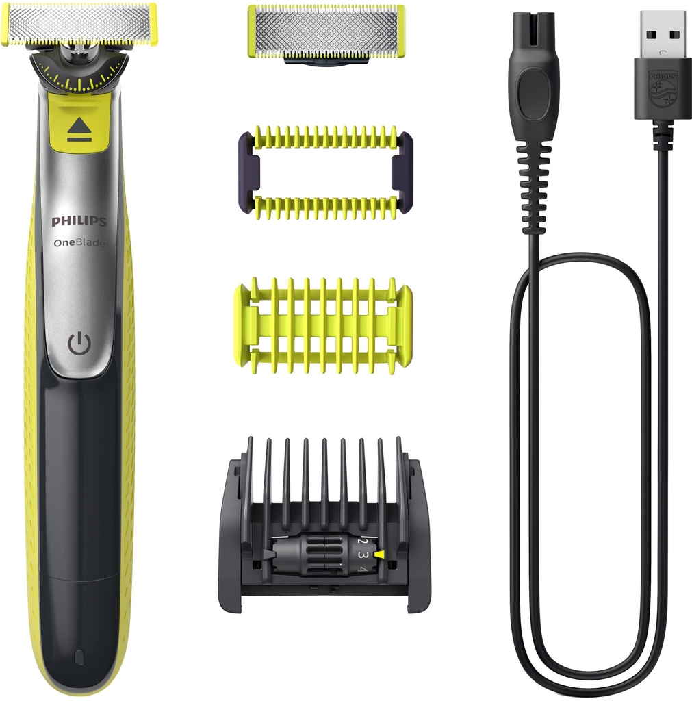 philips oneblade 360 qp2834 face + body - trimmer - trådløs - lysegrøn/mørkegrå