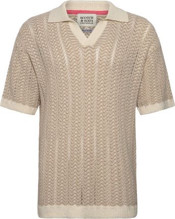 open structured knitted v-neck polo - kortærmede poloer