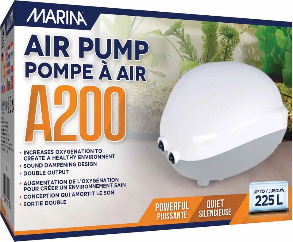 marina - luftpumpe til akvarie 200 2x110l/t