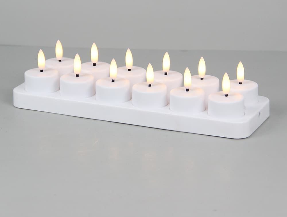 12-pak hvide led fyrfadslys inkl. ladebaseinkl. fjernb., timer