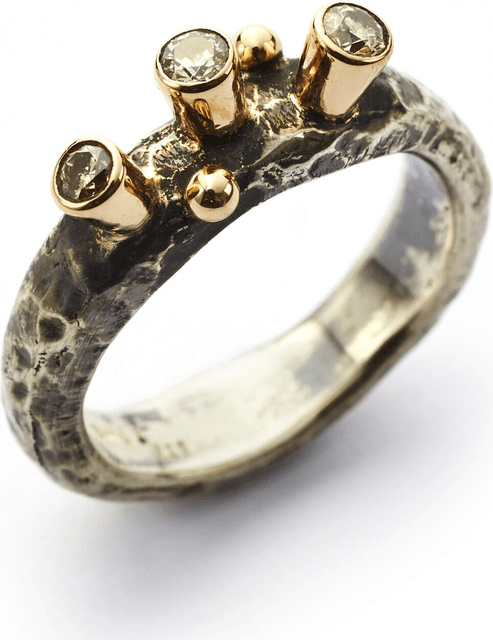 ByBirdie Antique Triple Ring Oxideret Sølv 14 kt Guld