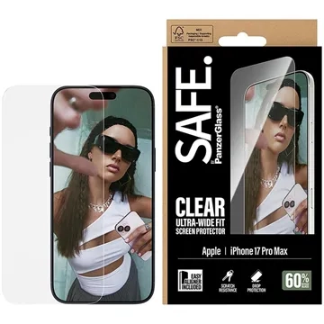 iphone 17 pro max panzerglass safe ultra-wide fit skærmbeskyttelse hærdet glas - 9h - klar