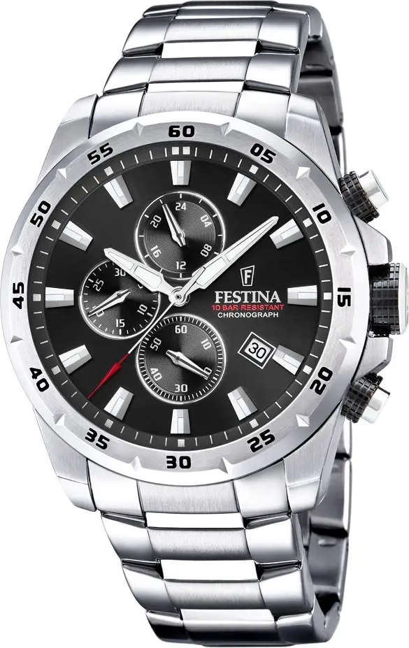 Festina herreur F20463/4 - sort skive, sølvfarvet lænke (45 mm)