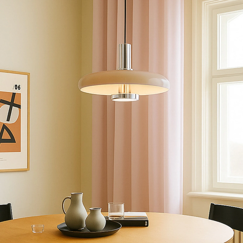 Lindby pendellampe Branford, retro, Ø 35 cm, beige, metal